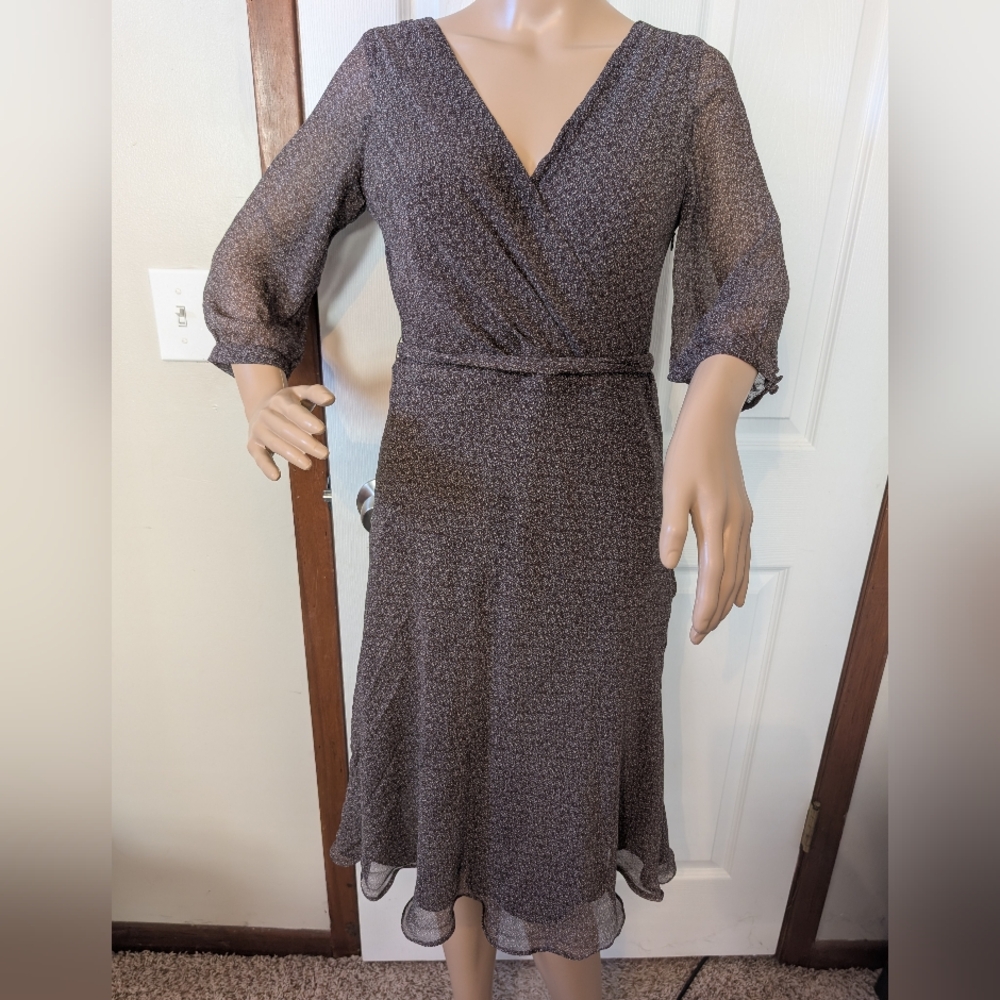 Banana Republic Floral Sheer Brown Long Sleeve Dress Size 2